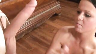 Restrained femdom shaft gets jerked off