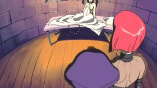 Lezdom BDSM butt beading for restrained teen