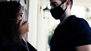 Black licked n fuck by delivery guy with husband in quarantine