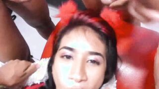 Latin Teen Gives Oral to Three Guys