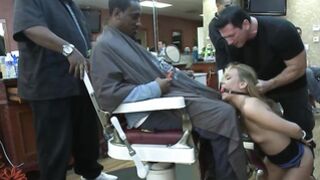 Bound sub anal fucked at barbershop