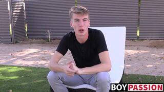 Interview before self touching & showering for young man