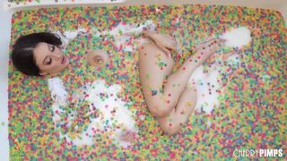 Big Breasted Brunette Maddy May Rubs Her Clit & Drills Herself with a Pink Dildo Solo