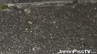 Wicked  Japanese hot girl is peeing in front of her house