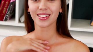 Naked teen shows off her tiny tits & shaved twat too