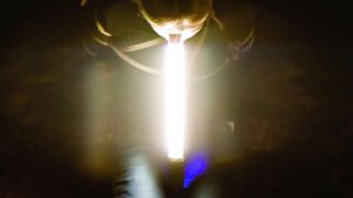 Deepthroating light wand, gagging on meat under the stars