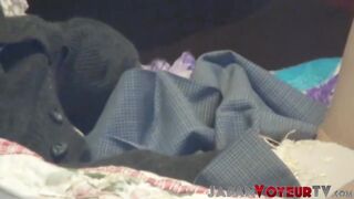 Japanese tart plays with her unshaved cunt on secret tape