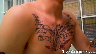 Tattoed twinks Chris Porter & Patrick Kennedy pissing & ass fucking pounding