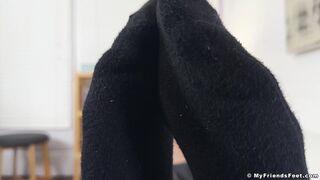 Muscular Hunk Girth Teases With Size 14 Feet In Dress Socks