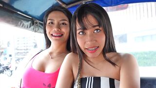 Thai teen GFs bi sex shaft sharing in SEXY amateur threesome