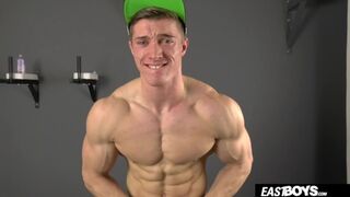 Handsome straight muscle boy wanks his huge dick