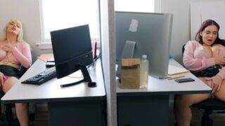 Two titty colleagues masturbate at work