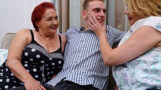 Two naughty mature sluts getting ravaged by one younger guy