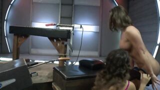 Two sexy lesbos on assfucking machines