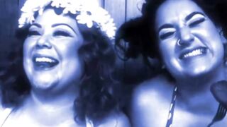 Two heavy dominas strapon-fucking their slave